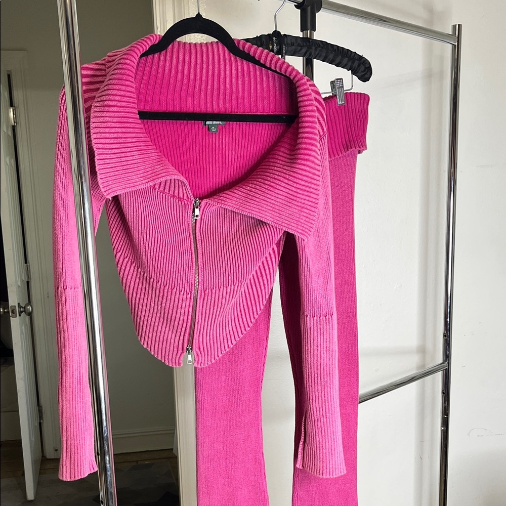 wild fable Hot Pink Ribbed Zip Cardigan and pant